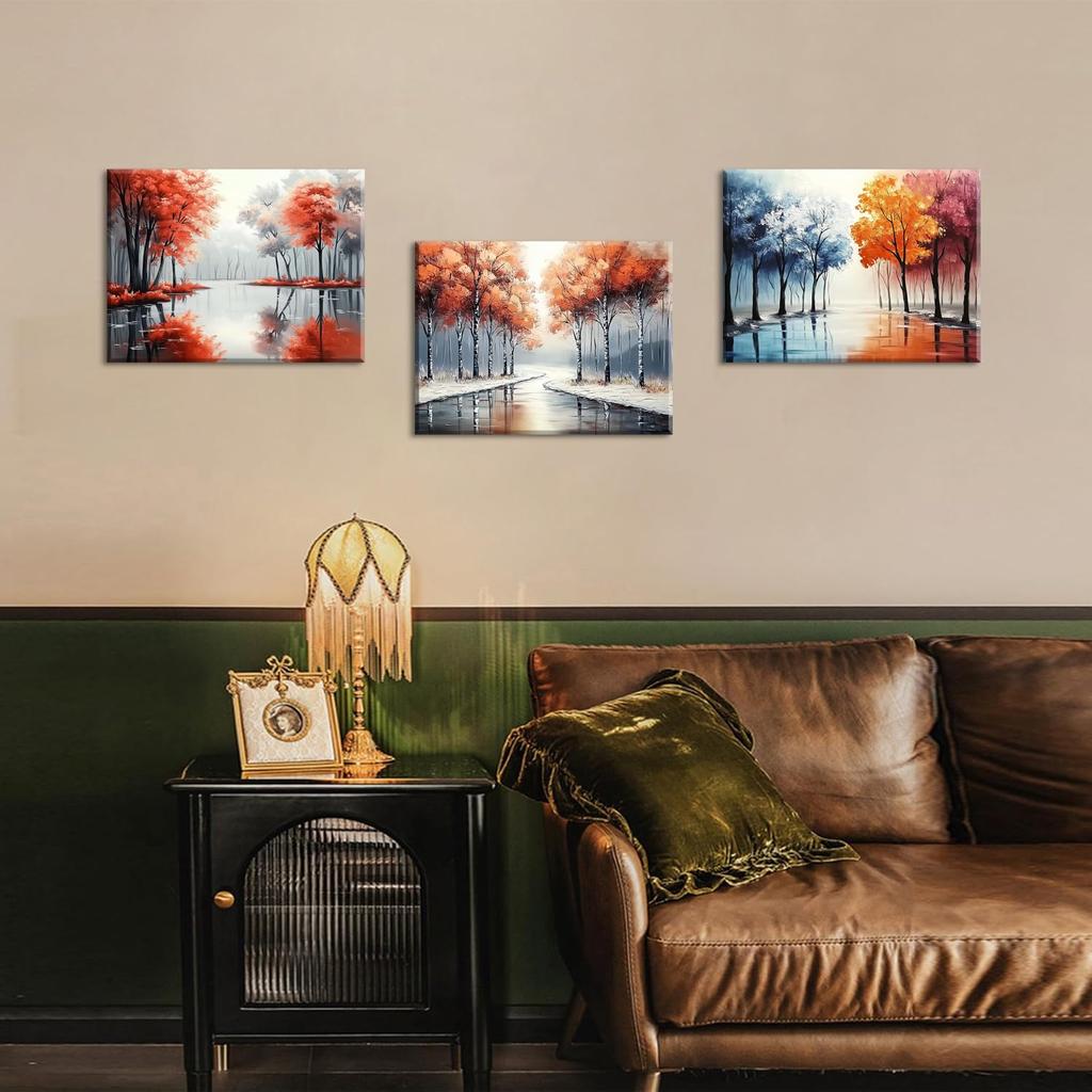 PIY PAINTING Настенное искусство, Пейзажное холщовое настенное искусство, Декоративная живопись, Холст с осенним пейзажем, Лесная настенная декоративная живопись, Настенное искусство в раме