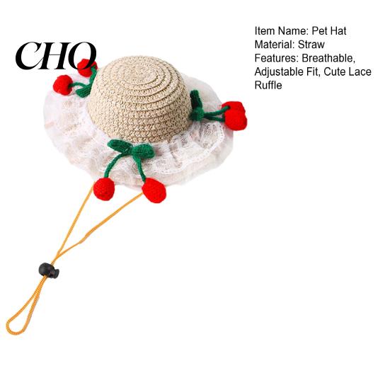 Straw Hat for Dogs Scalloped Pet Cute Lace Ruffled Cat Sun Sweet with Bow Summer Cats Small Outdoor Travel Camping