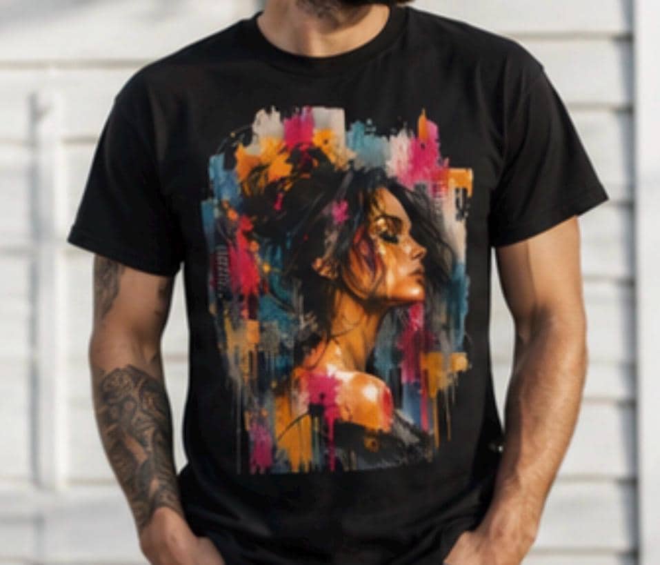 Watercolor Drip Portrait Tee | Abstract Colorful Woman, Painterly Art Shirt