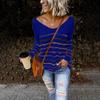 2024 Autumn/Winter Women's Striped V-Neck Knitwear Loose Casual Sweater