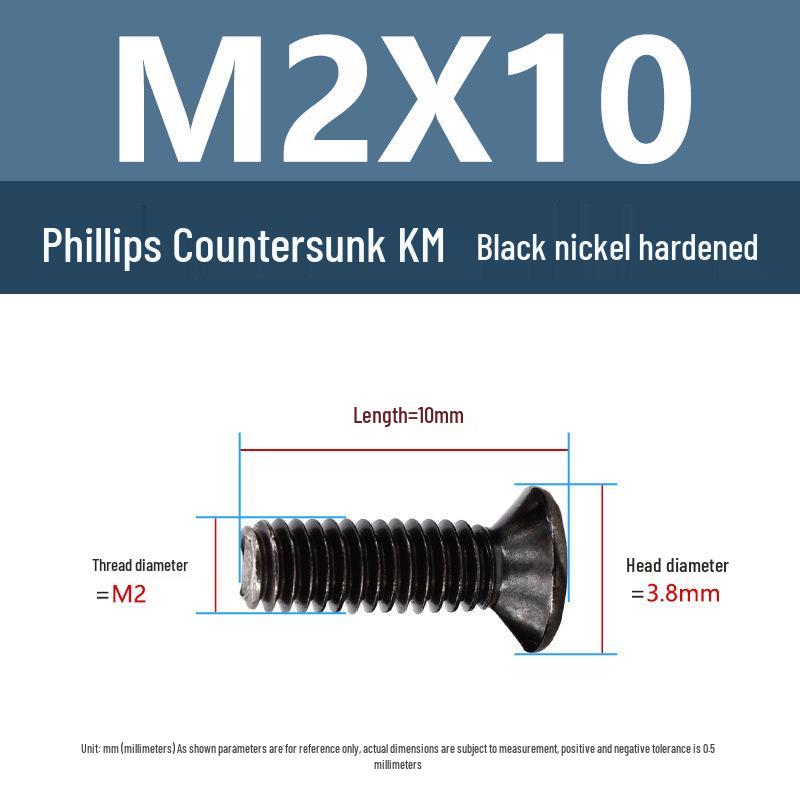 Yigu Carbon Steel Black Nickel Hardened KM Phillips Flat Head Screws M2-M4 for Electronics