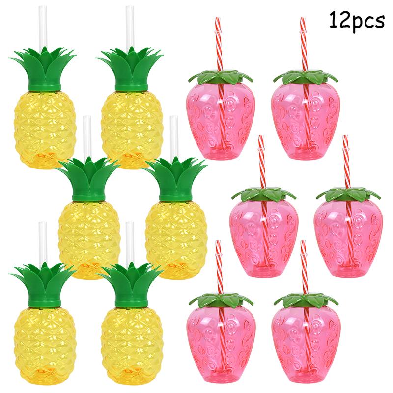 Гавайская летняя вечеринка Ананас Клубника Стакан с трубочкой Тропическая свадьба Фламинго Луао Украшение для вечеринки по случаю дня рождения Стакан для питья