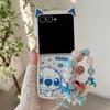 Милый 3D Чехол-Кот с Ушками и Стичем для Мультяшного Телефона Samsung Galaxy Z Flip 3 4 5 6 7 7FE Кавайный Защитный Чехол с Бусинным Шнурком