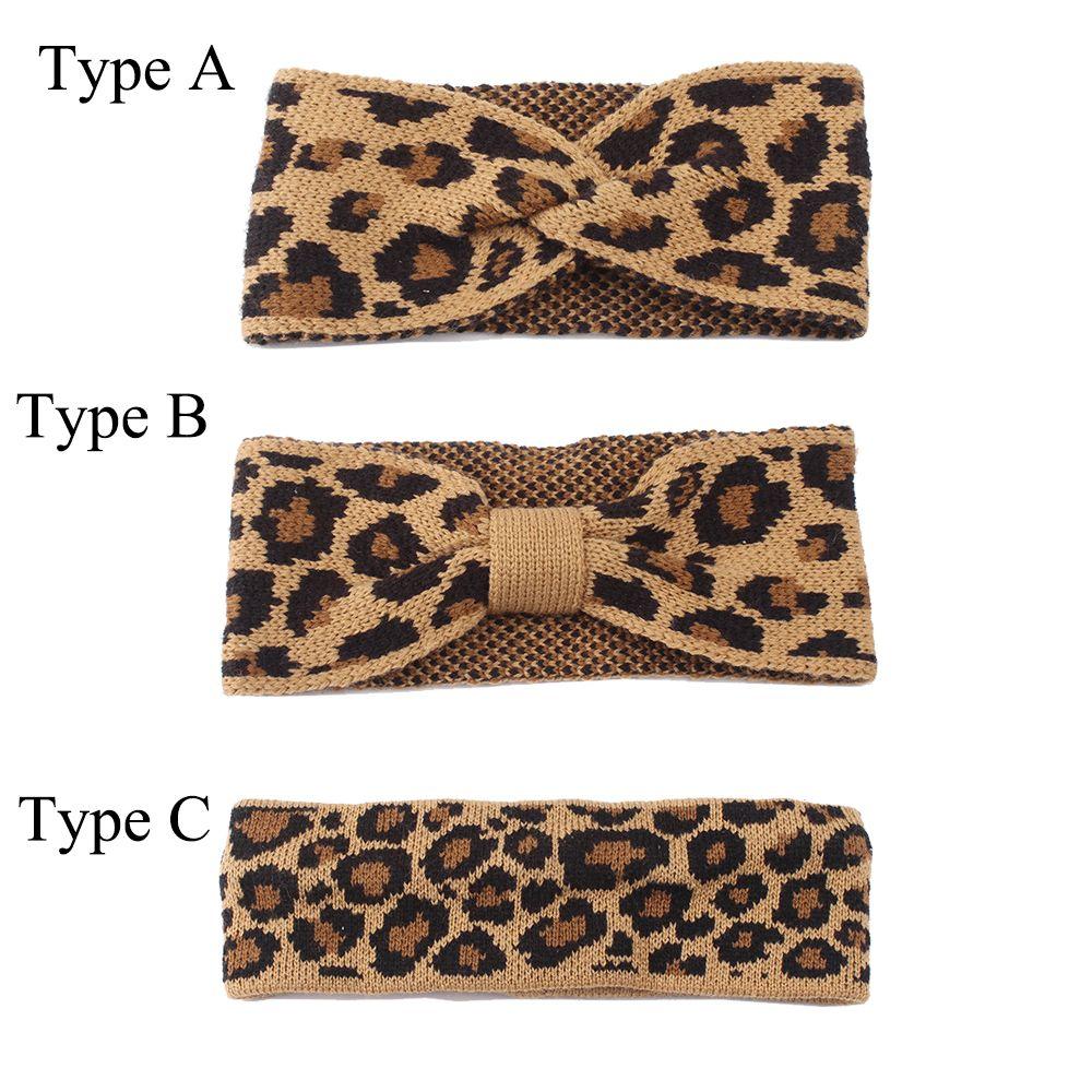 New Hair Styling Winter Warm Bowknot Turban Leopard Headwear Crochet Head Wrap Knitted Headband