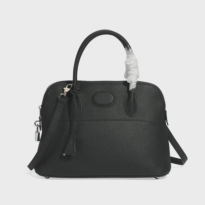 Новая женская сумка из натуральной кожи с узором личи 2024 года - европейский и американский модный дизайн в виде ракушки