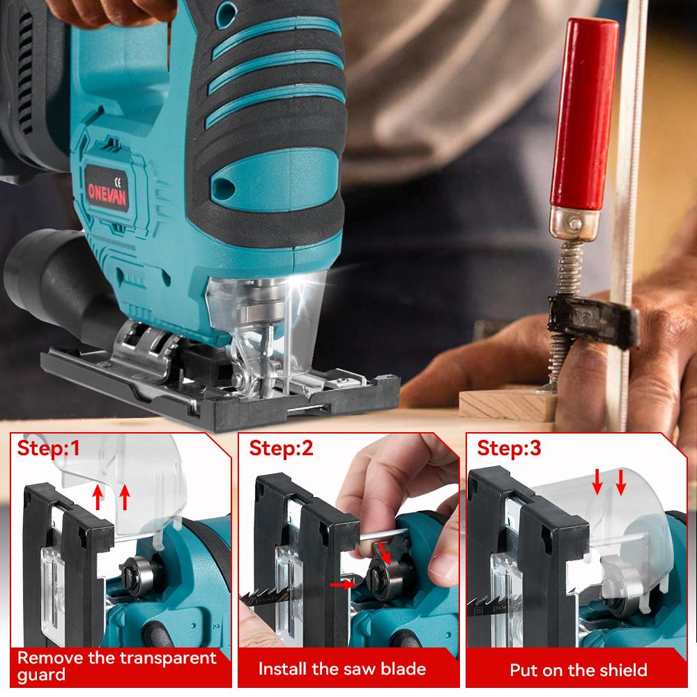 ONEVAN 3500 об/мин бесщеточный электрический лобзик 1000 Вт лобзик регулируемое лезвие 3 переменных скорости деревообрабатывающий инструмент для Makita 18 В аккумулятор