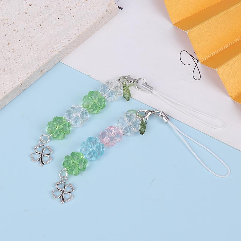 Y2K модный шнурок для телефона с бусинами, счастливый четырехлистный клевер, цепочка для мобильного телефона, брелок для мобильного телефона, подарки для девочек