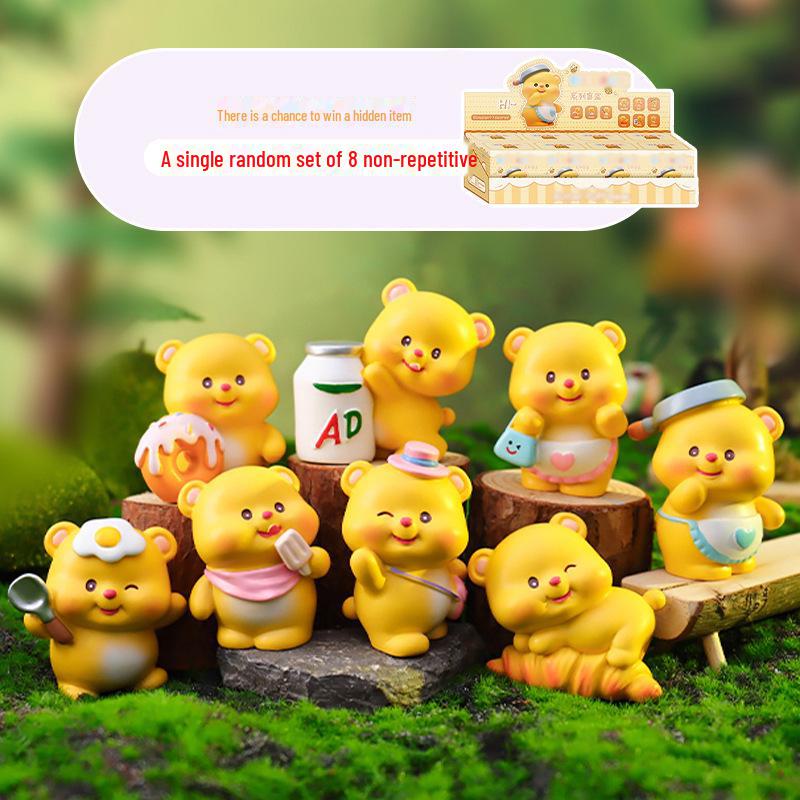Douyin Cute Pet Baji Bear Blind Box Decorations - праздничные подарки на тему желтого медведя