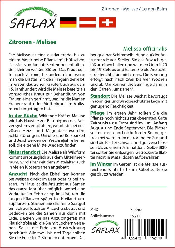 SAFLAX Garden in the Bag - Мелисса лимонная - 150 семян - С субстратом в подходящем пакете - Melissa officinalis