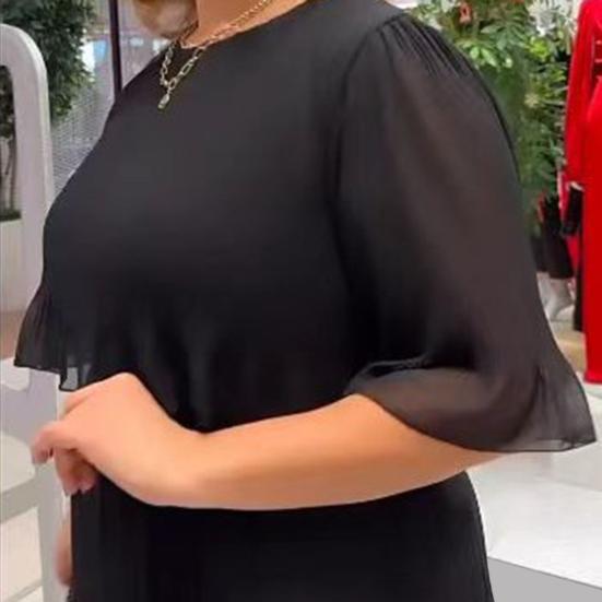 Женское летнее платье с короткими рукавами и круглым вырезом плюс размер, двойные слои, плиссированные, нерегулярный подол, шифоновое дышащее мягкое повседневное платье для вечеринок, повседневное платье макси