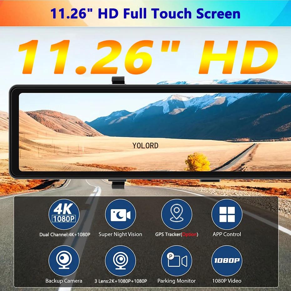 4K 3-сторонняя видеорегистратор 3-канальное зеркало заднего вида спереди внутри сзади 2K+1080P+1080P WiFi двойной объектив автомобильный видеорегистратор камера инфракрасное ночное видение