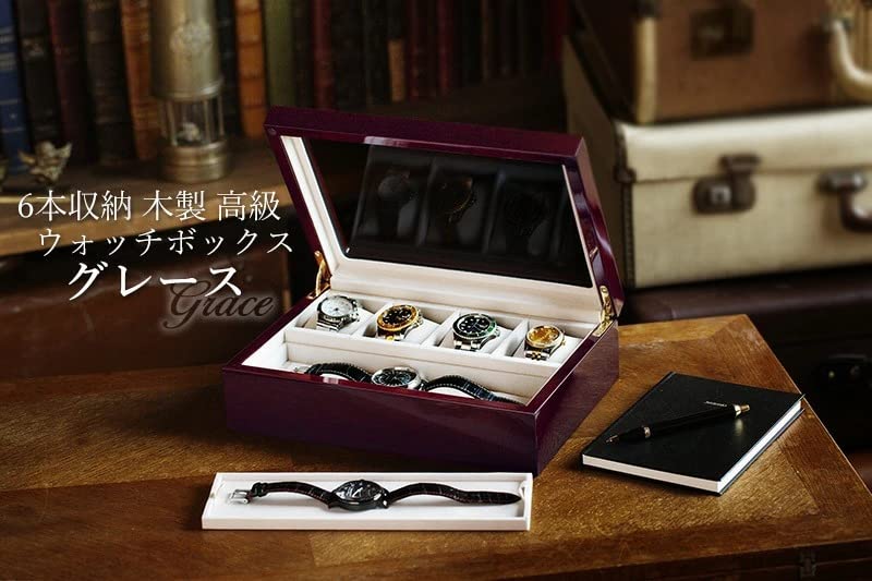 IGIMI Watch Storage Watch Box Wooden 6 Watch Box with Window Brown Wood Grain Pattern Grace
