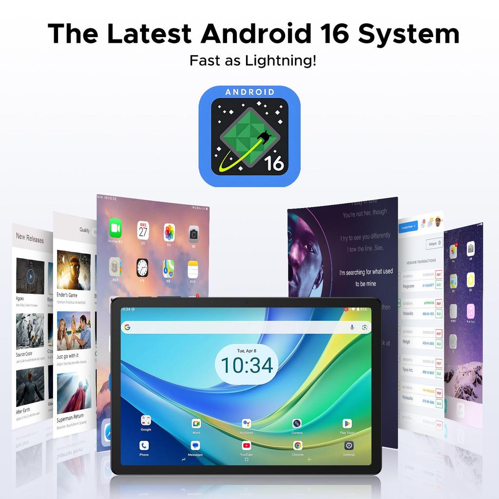 Doogee Планшет Tab G6+ 11 дюймов Android 16, 32 ГБ ОЗУ + 256 ГБ ПЗУ (TF 2 ТБ), 13-мегапиксельная камера, Планшеты со слотом для SIM-карты