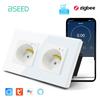 BSEED French Zigbee Socket Wall Smart Sockets Power Monitor Function Tuya Smart Life Google Alexa Voice Control Glass Panel 16A