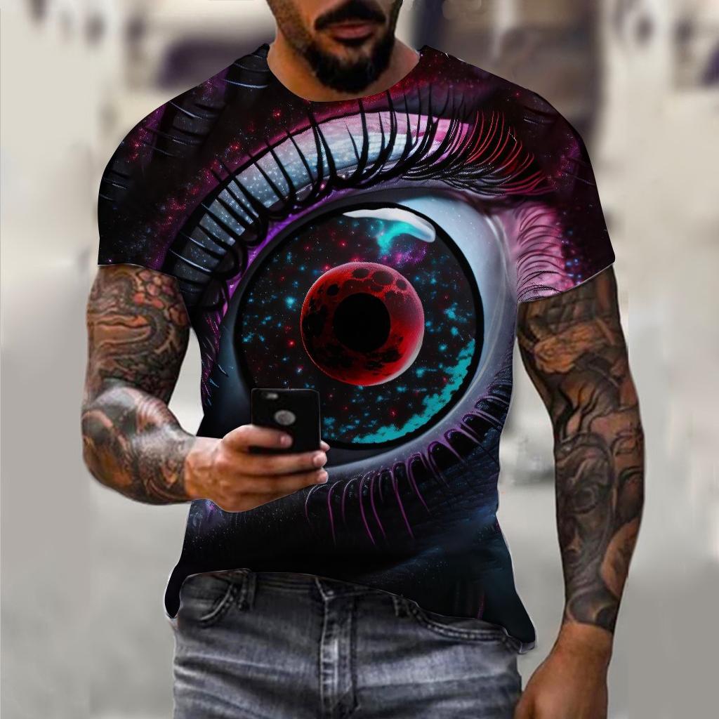 Винтажные футболки для мужчин, топы с 3D принтом «ужасные глаза», летняя футболка большого размера с короткими рукавами, повседневные футболки с круглым вырезом, мужская одежда