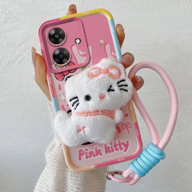 KEYSION Милый 3D мультяшный плюшевый чехол для Realme Note 60 с ремешком, силиконовый противоударный чехол для телефона OPPO Realme Note 60