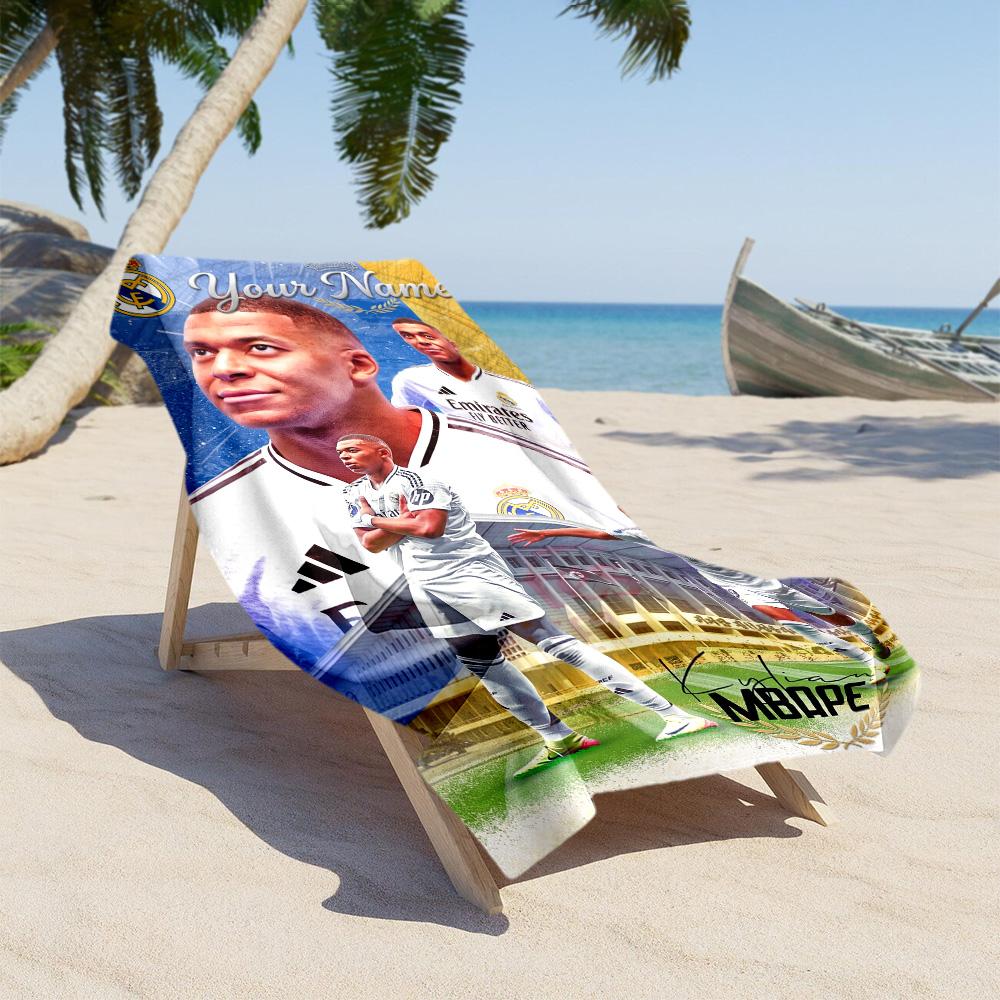 Mbappé Customize Text Beach Towel Super Soft & Absorbent Suitable for Swimming Gym Camping Yoga Vacation