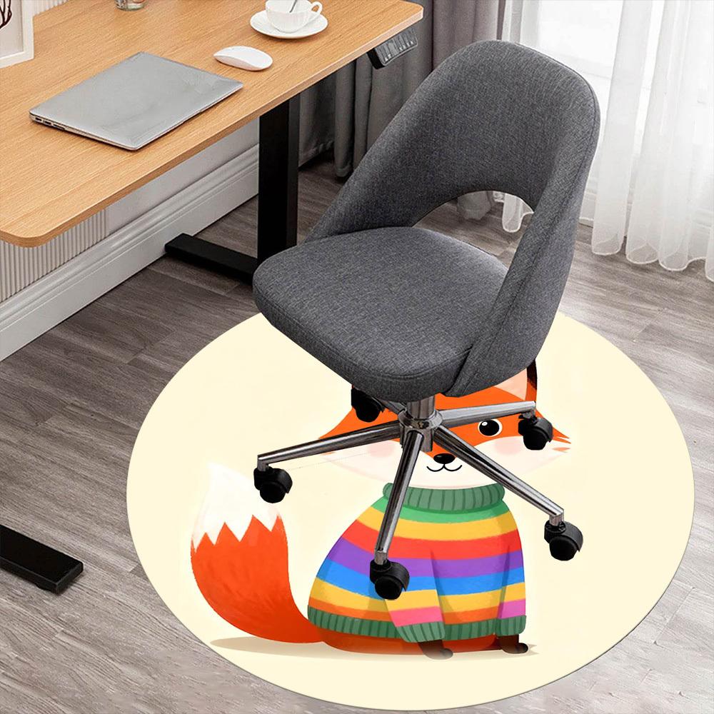 1pc fox rainbow sweater Round Chair mat Area Rug - Non-Slip, Floor Mat for Office, Bedroom, and Indoor Decor -Gift c1125003