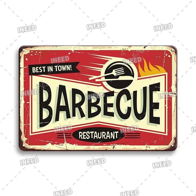 Mfoever Burger Sign Best In Town Beef BBQ Vintage Decor Hotdogs Kitchen Decorations Wall Plaque Retro Decor Vintage Food Sign