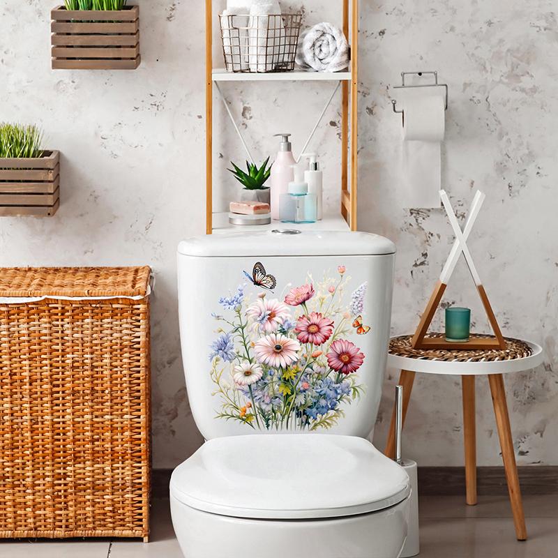 Ванная комната унитаз цветы наклейки минималистский узор бабочка цветок самоклеящиеся картины для ванной комнаты украшения жизни