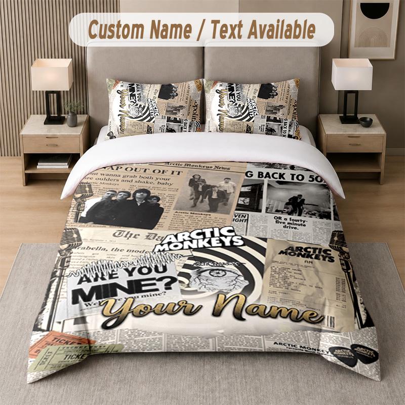 Arctic Monkeys 3Pcs Bedding Set, Personalized Custom Name Text, 1 Duvet Cover & 2 Pillowcases For Bedroom