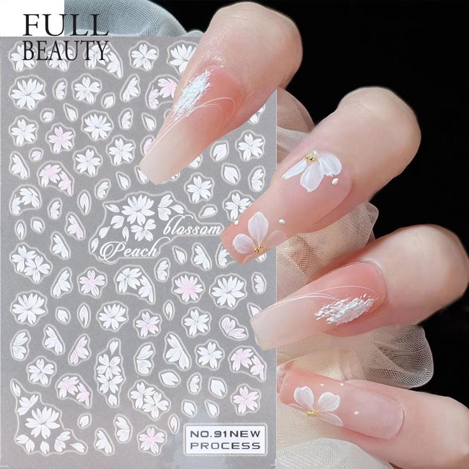 Nail Art Stickers Ins Spring Small White Flower Sunflower Butterfly Tough And Thin Series Adhesive Nail Stickers