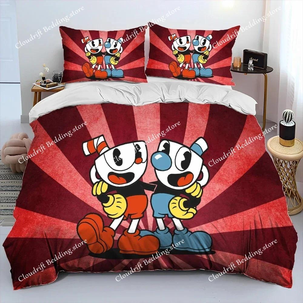 3D-принт с игрой Cuphead Mugman Постельное белье Пододеяльник Постельный комплект Одеяло Наволочка Одеяло размера king-size Для мальчиков Взрослых