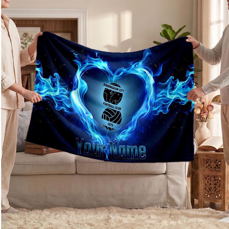 BIRMINGHAM CITY Personalized Fleece Blanket With Football Logo, Custom Name Text Soft Warm Home Throw Blanket