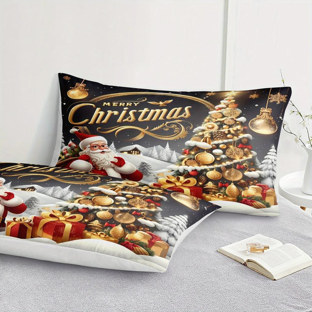 3 шт. 85 г Июль Полиэстер и нейлон Великолепный Рождественский Лунный цвет, Дерево и Санта Цифровой Натяжной Простынный Комплект, Мягкий, Удобный, Кровать