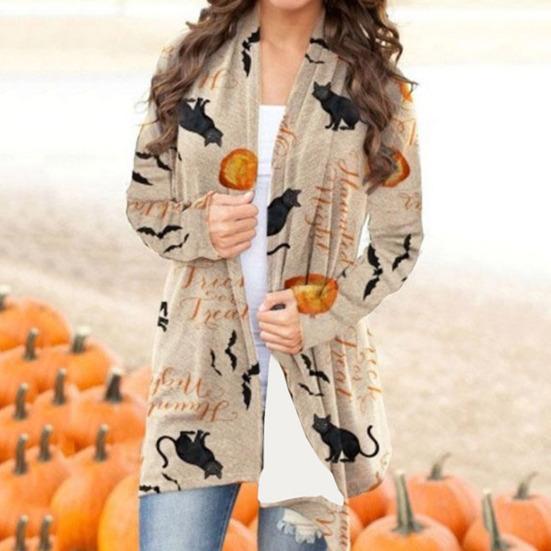 Halloween Jacket Long Sleeve Open Stitch Soft Stylish Cat Printed Pumpkin for Party