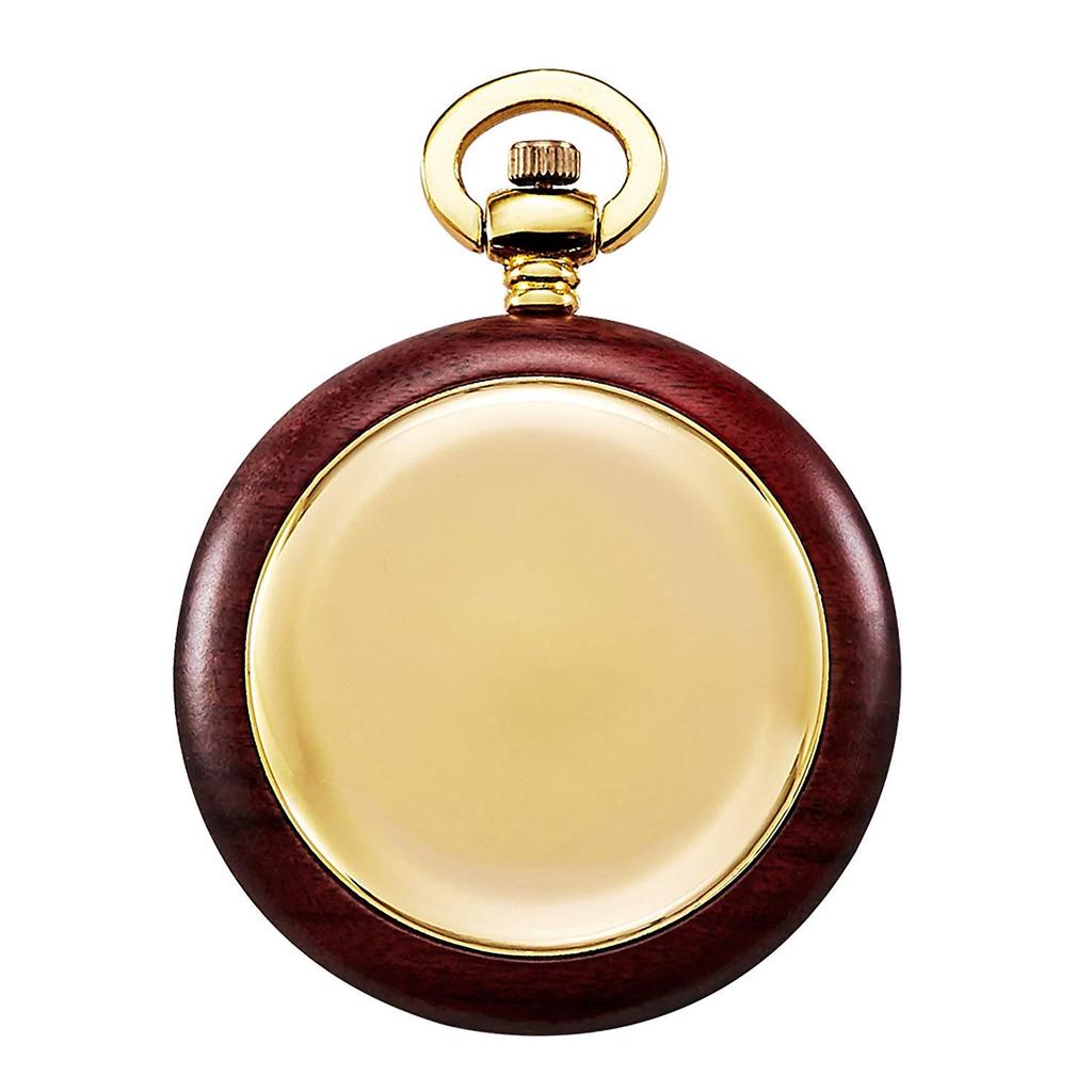 TREEWETO Pocket Watch Wooden Antique Quartz Arabic Numerals with Chain
