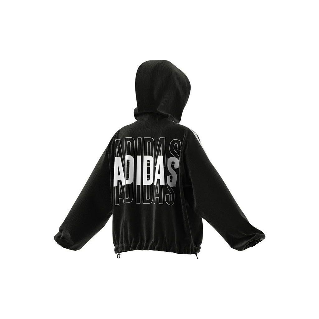 adidas Полосатый логотип с капюшоном тканая куртка женская куртка черная HC9160