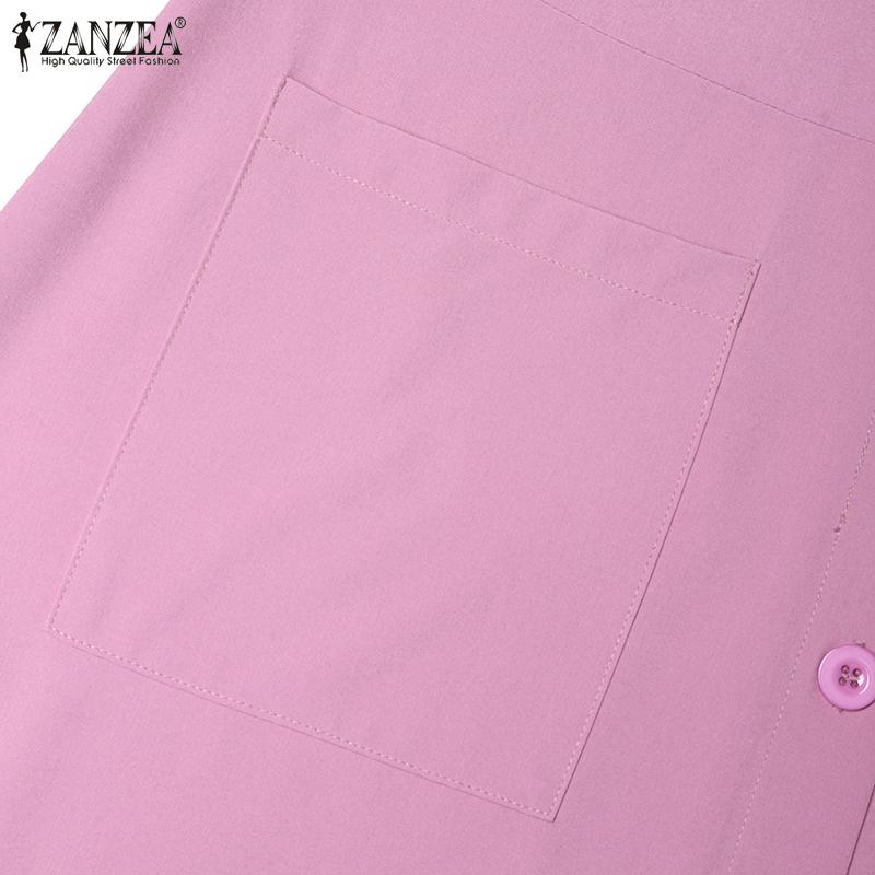 ZANZEA Женское свободное повседневное длинное платье с круглым вырезом и длинными рукавами