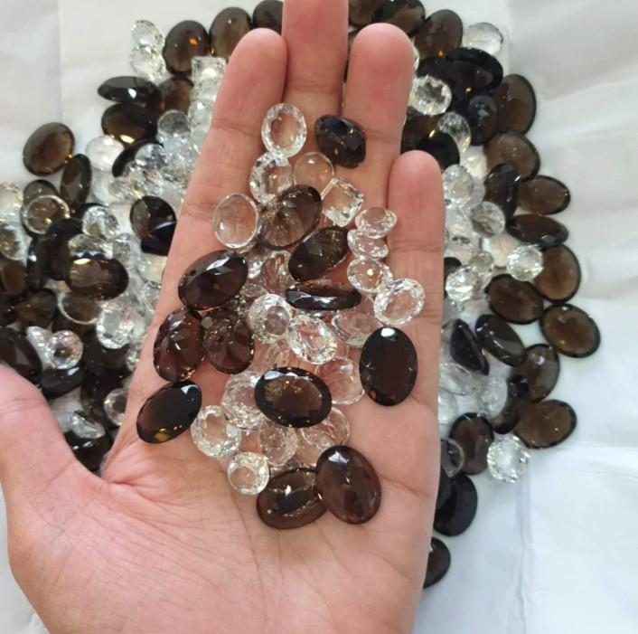Smokey + Crystal Quartz Gemstone Lot, Mix Cut Gemstone, Loose Stones For Jewelry Making, 10-20 MM Size.