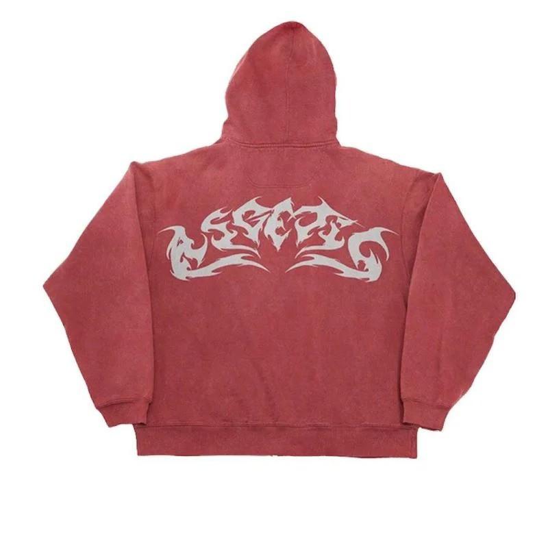 Street Gothic Y2K Flame Print Hoodie Loose Zip Up Sweatshirt Men Women Casual Sportswear