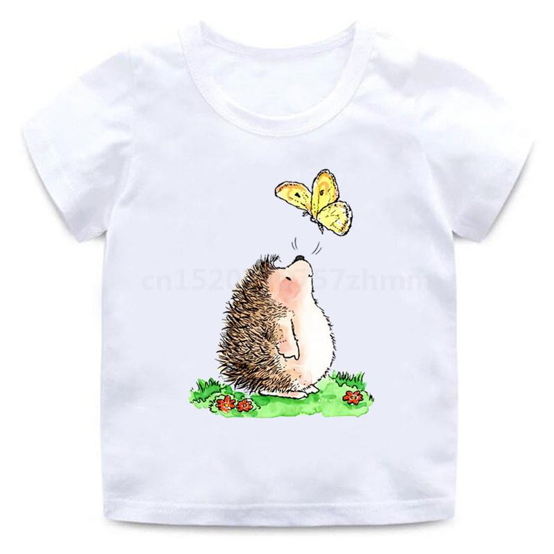 Детские футболки с милым ежиком и животным, забавная забавная футболка для маленьких мальчиков, детские летние топы с короткими рукавами, одежда для девочек