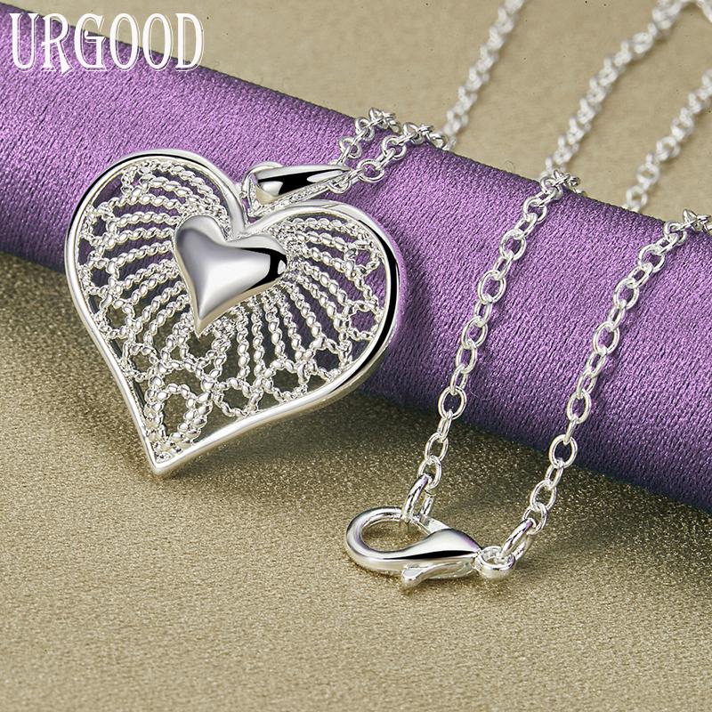 925 Sterling Silver Heart-shaped Pendant Necklace Wedding Charm Jewelry
