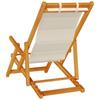Folding Beach Chair with Armrests Taupe Color Acacia Wood Frame & Textilene Seat