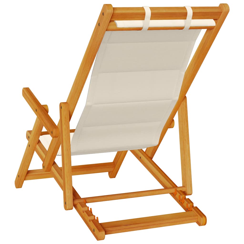 Folding Beach Chair with Armrests Taupe Color Acacia Wood Frame & Textilene Seat