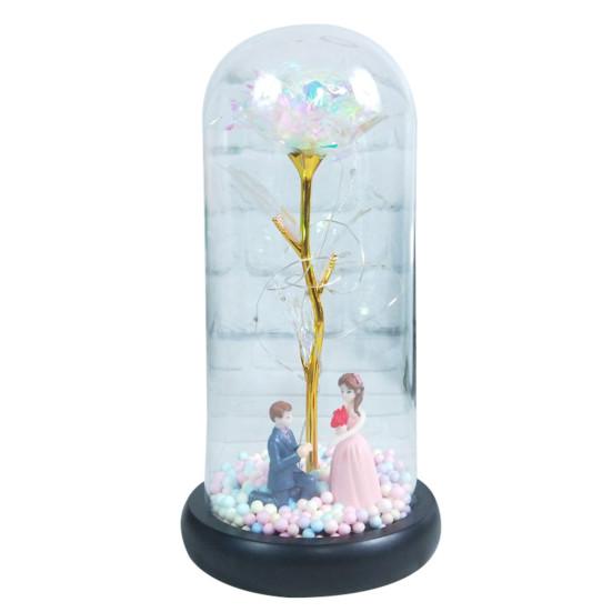 Роза Лампа Романтический Стеклянный Купол Имитация Пластика Красочные Светодиодные Искусственные Цветы Декор на День Святого Валентина