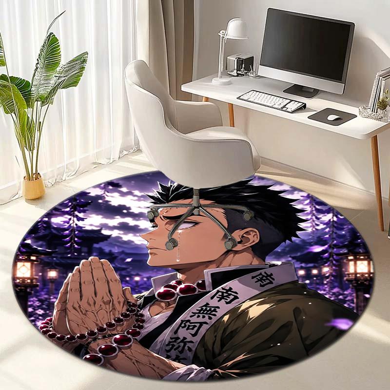 Classic Japanese-style cartoon Demon Slayer round rug, home soft decorative anti-slip yoga mat and chair mat, outdoor floor mat carpet K3