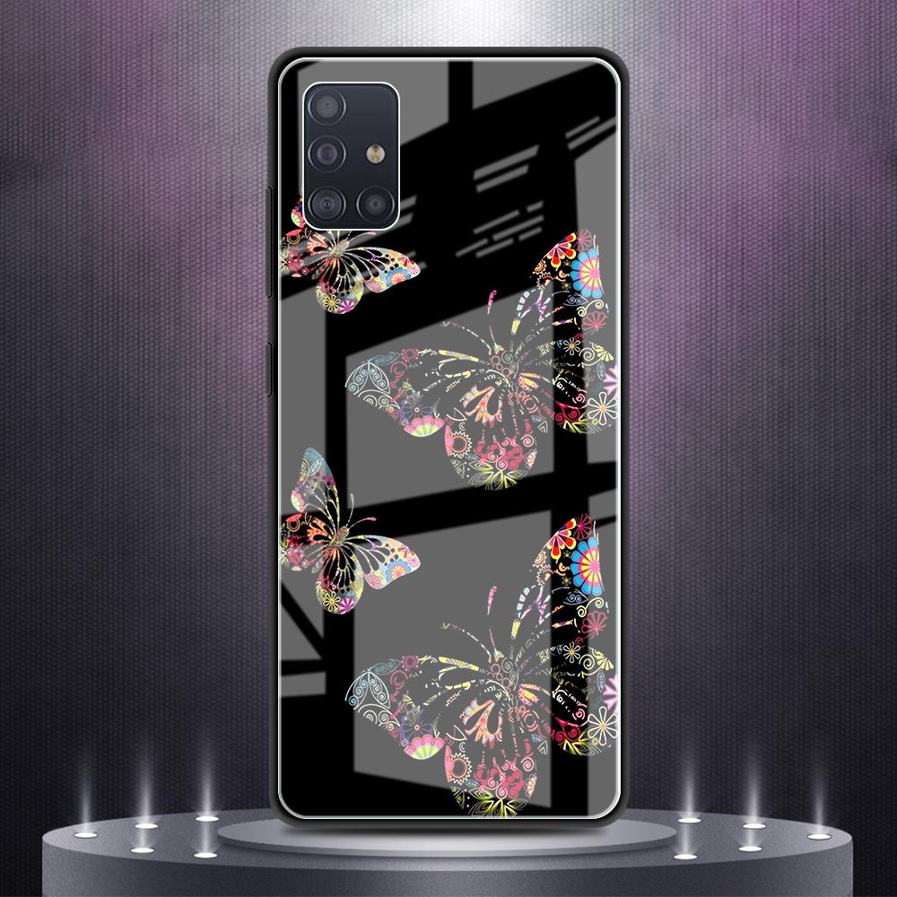 Butterfly Tempered Glass Phone Case Cover Coque For Iphone Xiaomi Mi Samsung Galaxy Redmi Note A S 11 12 13 14 15 22 23 24 5G Pro Plus Max Fe Ultra