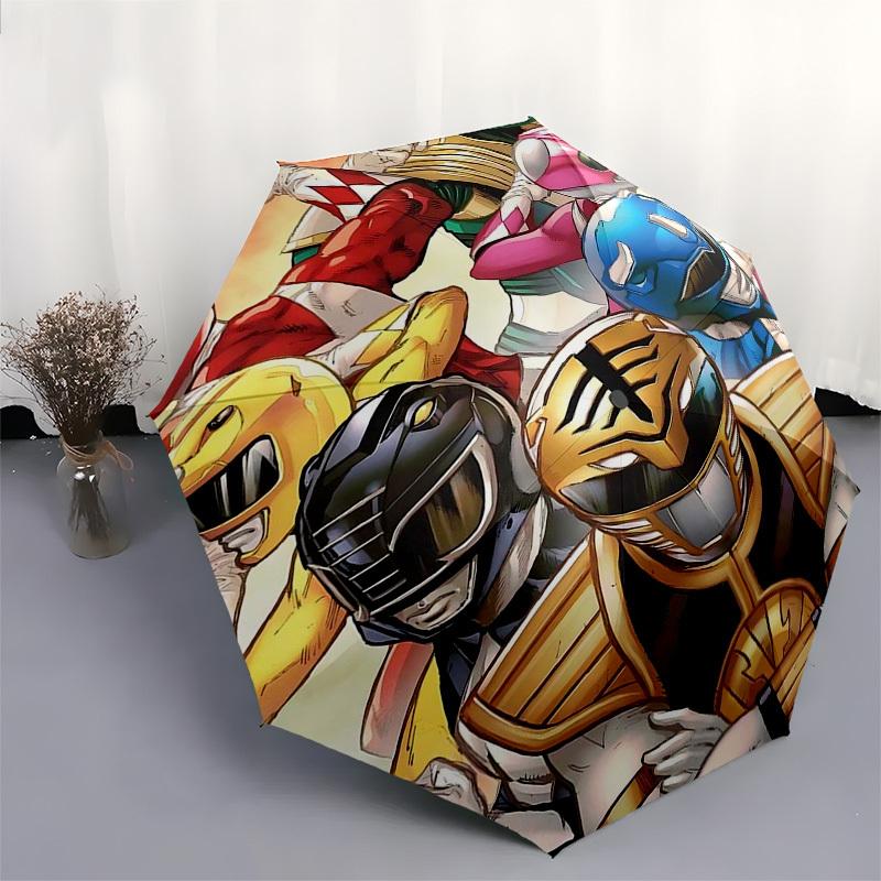 1pc Power Rangers Automatic Opening Folding Umbrella with 3-Fold Design, 8-Bone Iron Frame, Outdoor for Fans, Travelers, Daily Use, Gift Idea.T091
