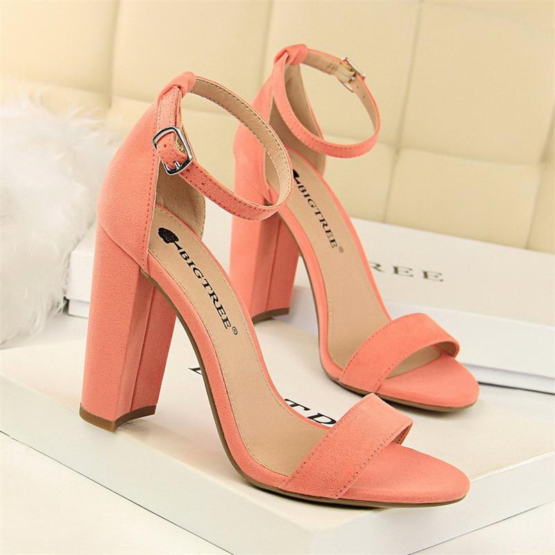 Fashion Summer Fashion Simple Classic Women Suede Open Toe High Heels Sandals Yellow Gladiator Square Heels Platform Shoes
