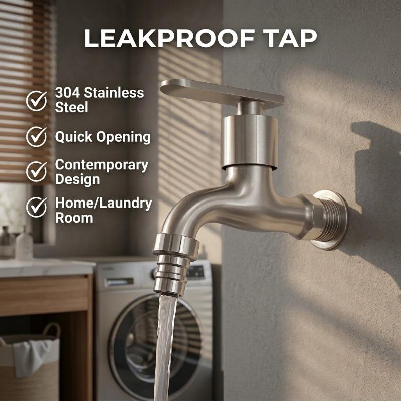 304 Stainless Steel Faucet, Washing Machine Connection Faucet, for Home Kitchen Bathroom Stainless Steel Faucet, Single-Hole Installation