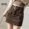 Женская юбка в корейском стиле с высокой талией, мини-юбка с поясом, короткая юбка-кюлот, уличная юбка-карго с большим карманом, шорты, консервативная, не подверженная воздействию, леди