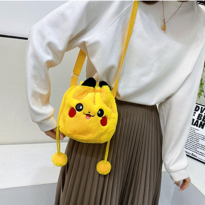 New Pikachu Drawstring Plush Bag Lovely Funny Girls Boys Student Compact Makeup Storage Travel Outdoor Cartoon Gift Bag