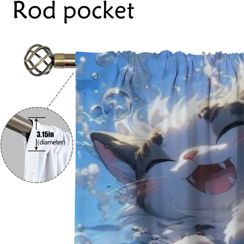 Anti-mosquito Curtains for Camera Cute Cartoon Cat Curtains Child Room Window Curtain for Room 2 Panel Partition Shades Living