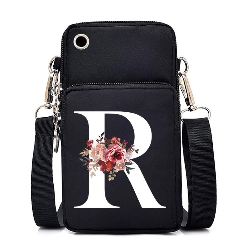 Letter Printing, Black Oblique Span Bag, Mobile Phone Bag, Light To Carry, Vertical Length And Width, Change Bag.