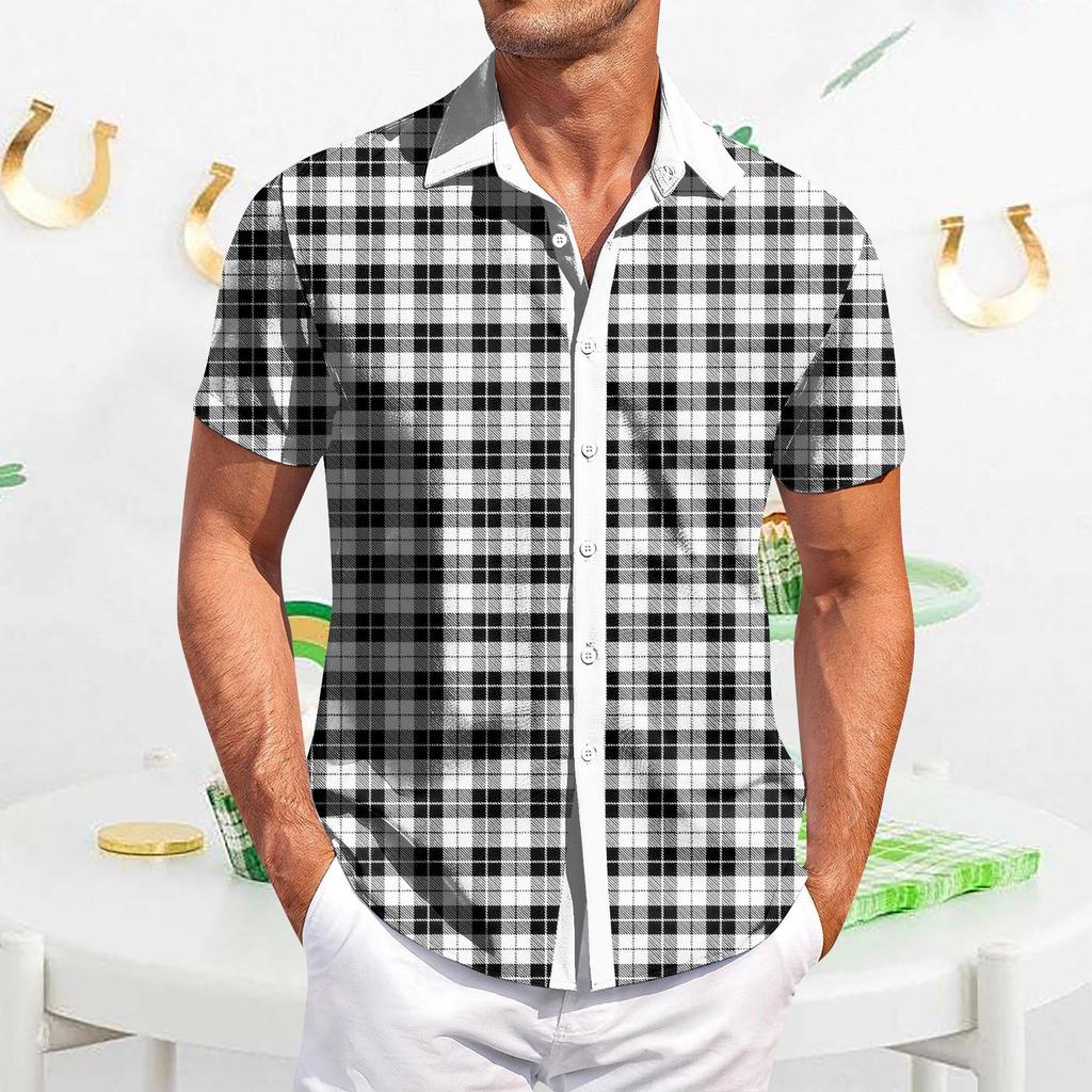 Мужская повседневная рубашка с короткими рукавами, облегающая, стильная, с гавайским принтом